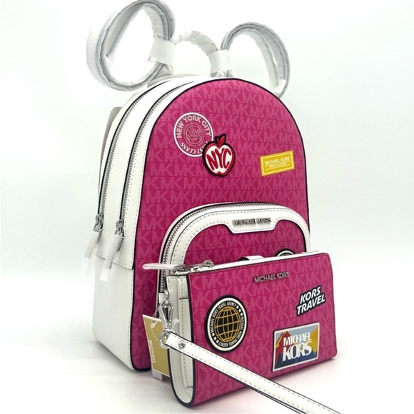 Michael Kors Md Embellished Zip Pocket Backpack & Double Zip Wallet Dragonfruit - Picture 3 of 14